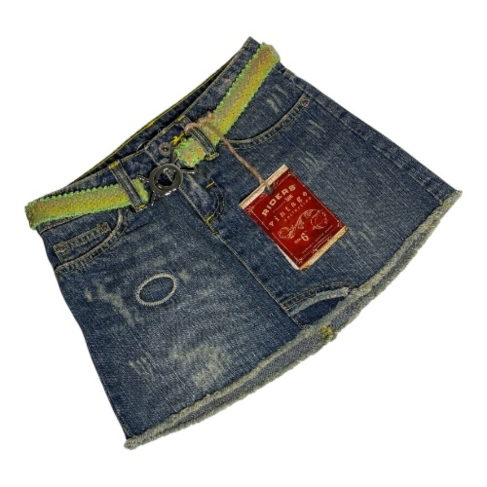 Lee Riders Vintage Denim Skirt Girls 8 Distressed Frayed Hem Sequin Belt NWT NOS